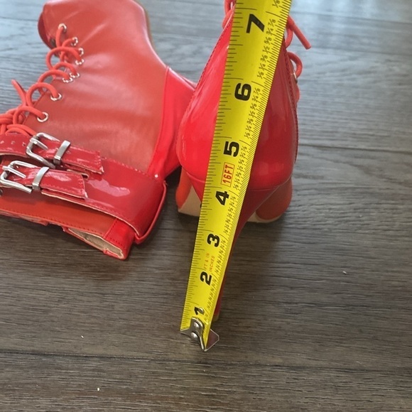 NWT BURJU Under The Influence Open Toe Lace Up Buckle Ankle Boots | Red … - Picture 7 of 11